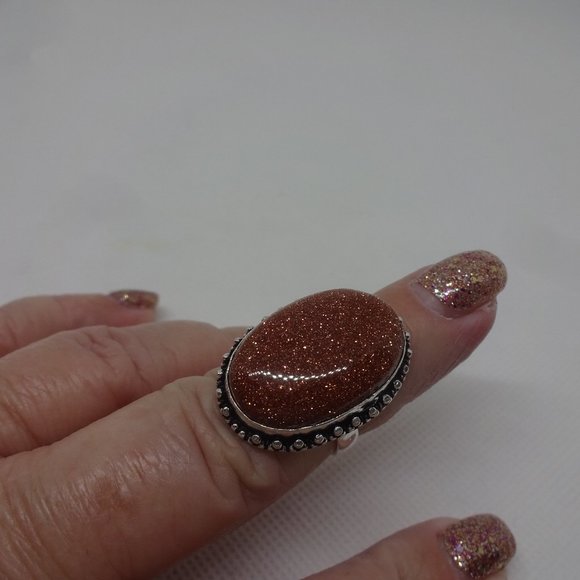 Sparkling "GOLD SUNSTONE" Handmade Sterling Ring Size 7 #269A - Picture 1 of 3